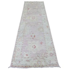 3'x9'6" Pink Anatolian Village Leaf Design Wool Hand Knotted Runner Rug R20702