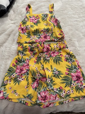 Women s no boundaries yellow floral two-piece short set size extra small XS