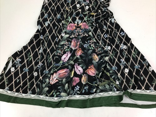 Capture Skirt Black Size 10 Floral Chain Print Flare Midi Stretch Casual Party - Picture 7 of 12
