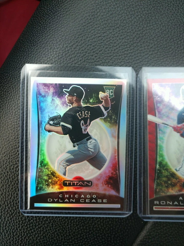 Ronald Acuna Jr 2020 Chronicles TITAN /199 Ruby #18 & Dylan Cease Silver Holo RC - Image 3 of 4