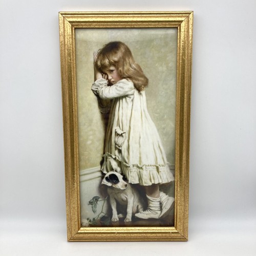 Vintage Framed Print "In Disgrace" Girl in Corner with Dog, Charles Burton 15''