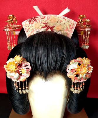 Japanese Bride Kushi Kanzashi set Boxed Metal Resin Kimono Hair Ornament #1354-2