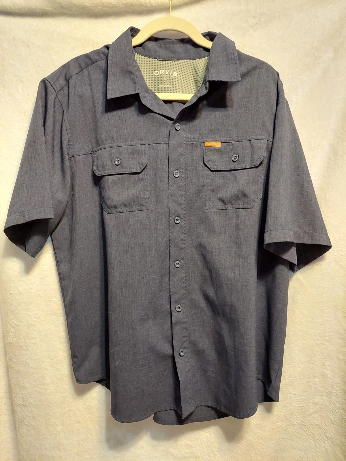 Orvis Fishing Shirt Button Short Sleeve XL Blue