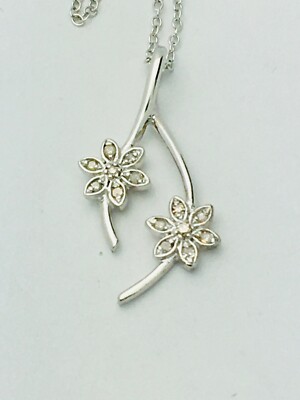 【STONEHENgE】Love Duet〜Silver Flower Necklace SA25A81U NEW 925 Sterling Silver Flower WishBone Necklace CZ Pendant