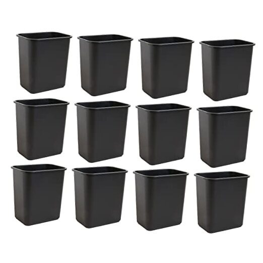 7 Gallon / 28 Quart Space Saving Trash Wastebasket, Fits 28 Qt - 12 Pack Black