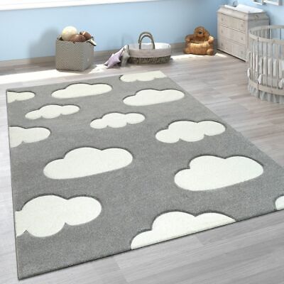Kinder Teppich Weiß Rosa Kinderzimmer Pastellfarben Wolken Design Kurzflor 3-D