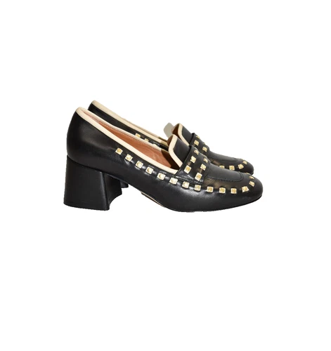 $400 TORY BURCH 55mm GOLD Studded Loafers PUMP SQUARE BLACK LEATHER 5.5 (DB28)