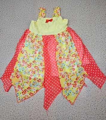 Blueberi Boulevard Toddler Girl Sun Dress 2T  Yellow Multicolor Hankerchief Hem 