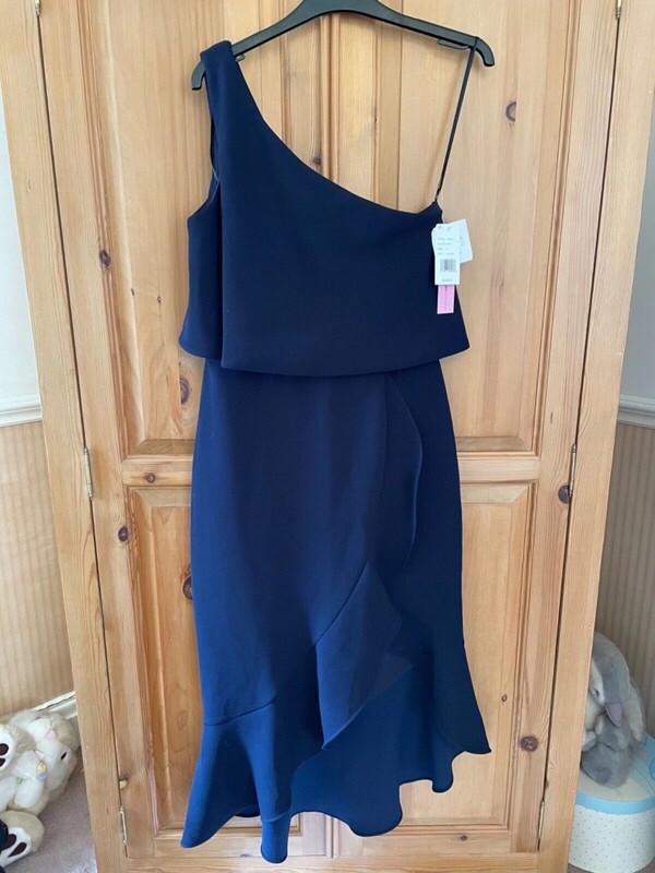 NWT $238 Aqua Bloomingdales Navy One Shoulder Formal Dress USA 6 | eBay