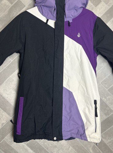 VOLCOM Women’s Hooded Snowboard Jacket XL Purple Black Thermonite Let It Storm - Picture 4 of 21