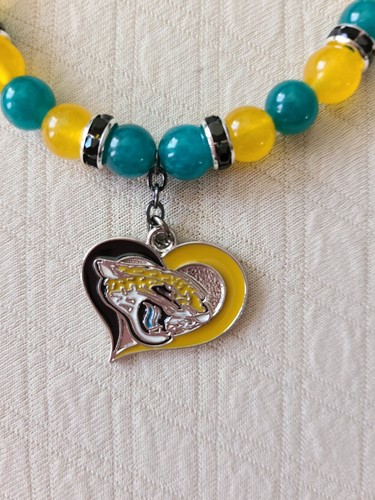 Bracciale calcio Florida Jacksonville Jaguars verde acqua e oro gemma chiusura argento - Foto 4 di 11