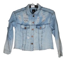 Wild Fable Distressed Denim Jacket Size Small Light Wash Blue 100 Cotton