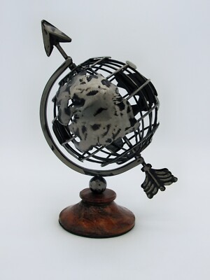 Metal Art Brutalist World Globe Hemisphere Sculpture - Unique Home Decor