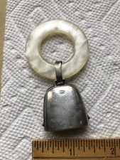 Antique Sterling Silver Rattle Bell Mother of Pearl Handle made by Webster Co.