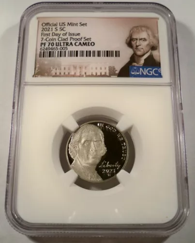 2021-S 5c NGC PF70UCAM JEFFERSON NICKEL PR 70 ULTRA CAMEO FIRST DAY OF ISSUE