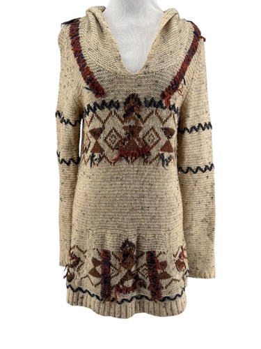 Free People Women's Southwestern Aztec Boho Wool Linen Hoodie Sweater Medium - 第 1/5 張圖片