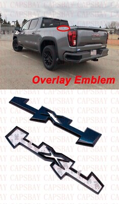Overlay Emblem Gloss Black Fit 2019-2021 GMC Sierra 4x4 Bed Emblem Left Right