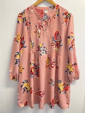 Old Navy Women's M Blush Pink Floral Dress Long Sleeve Pintuck Tie Neck Long Slv