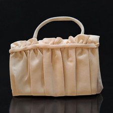 Vintage Light Pink Cream Pleated Clasp Clutch with Handle