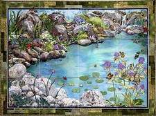 Contemporary Art Landscape Pond Flowers Mural Ceramic Backsplash Bath Tile 2413