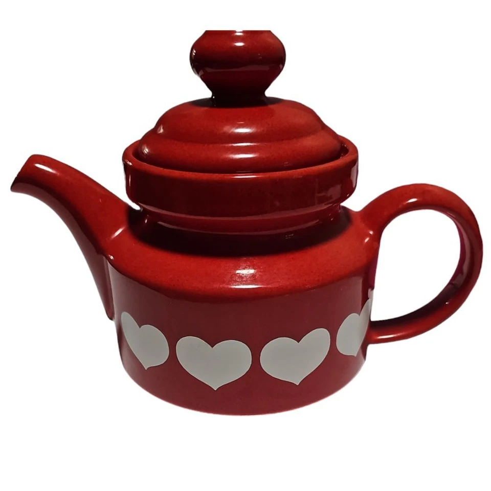 Tetera vintage Waechtersbach corazones rojos y blancos con Alemania Foto 2 de 4