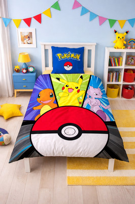 Pokémon Bettwäsche 135x200 cm Wende-Design Pikachu Baumwolle mit Reißverschluss