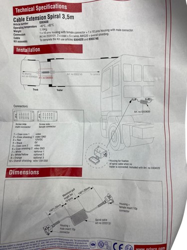 Orlaco Data LKW Zugmaschine Spiral kabel Datenkabel 3,5m 0303630 neu 49669 - Picture 4 of 4
