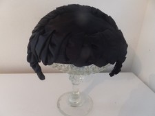 Vintage Woman's Black Satin Half Hat Fascinator for Charity