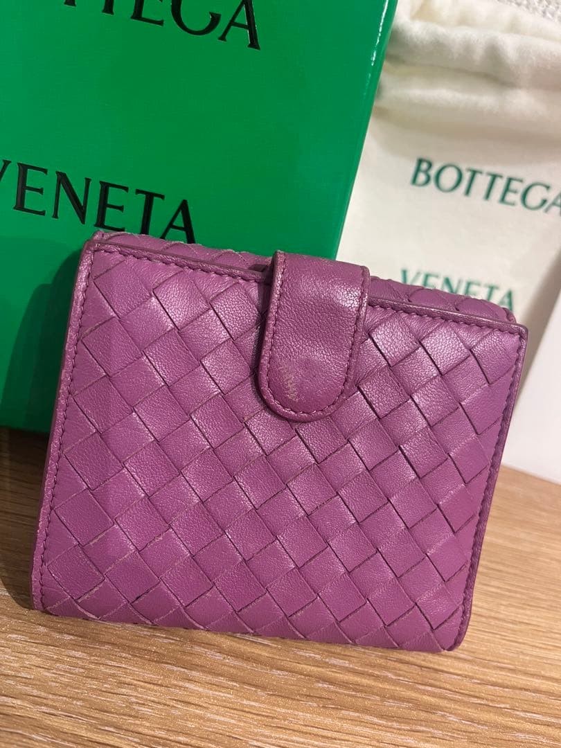 Bottega Veneta Pink Leather Bifold Wallet, Used with Box & Pouch Japan thumbnail 2