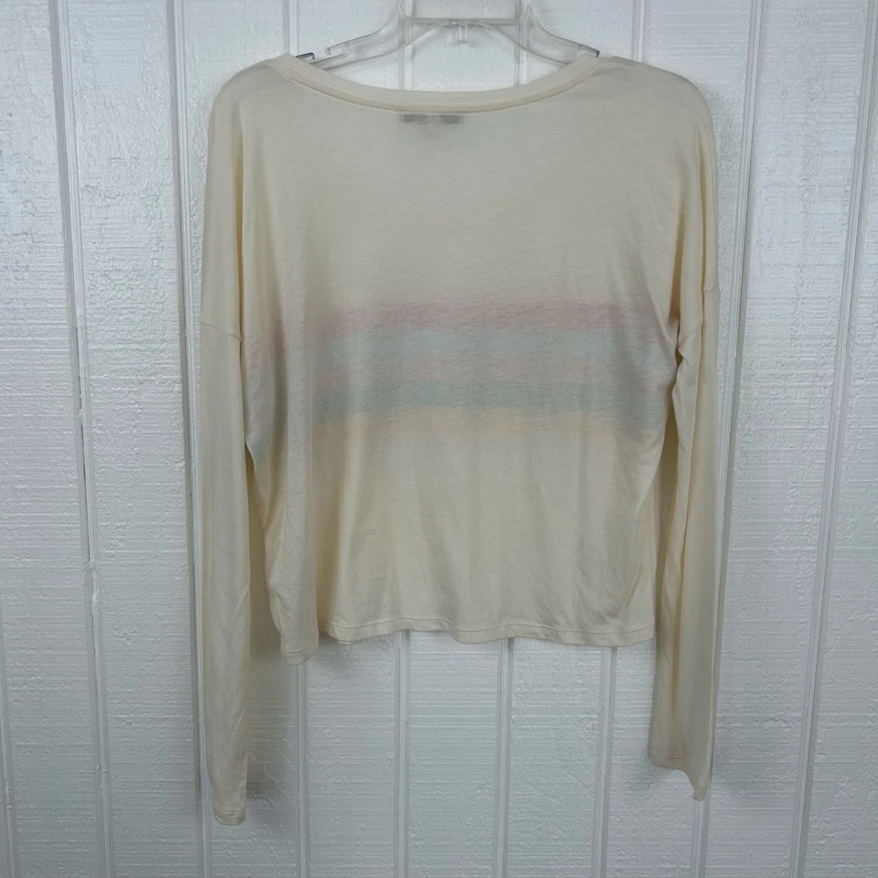 Express Women Rainbow Slouchy Long Sleeve T-shirt Top Cream Retro Preppy Small - Image 4 of 4