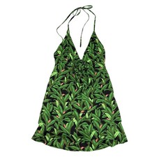 Farm Rio Tropical Leaf Print Halter Mini Dress Cover Up XS Boho Resort Vacation