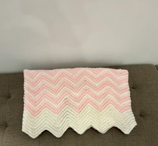 Handmade Pink Crocheted Baby Blanket Soft 43 X 38