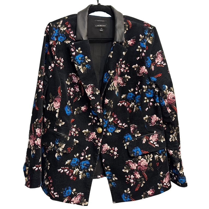 Lane Bryant Blazer Jacket Size 18 2XL Black Floral Velvet Office Gothic