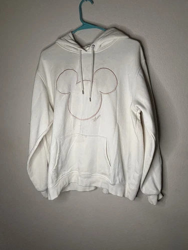 OFF WHITE Felpa con cappuccio Disney H&M Topolino logo pullover panna felpa donna taglia large