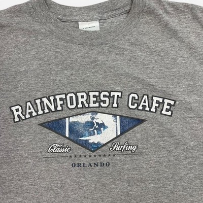 Vintage Rainforest Cafe Orlando Graphic T-Shirt Mens XL Gray Surfing Tee 0226