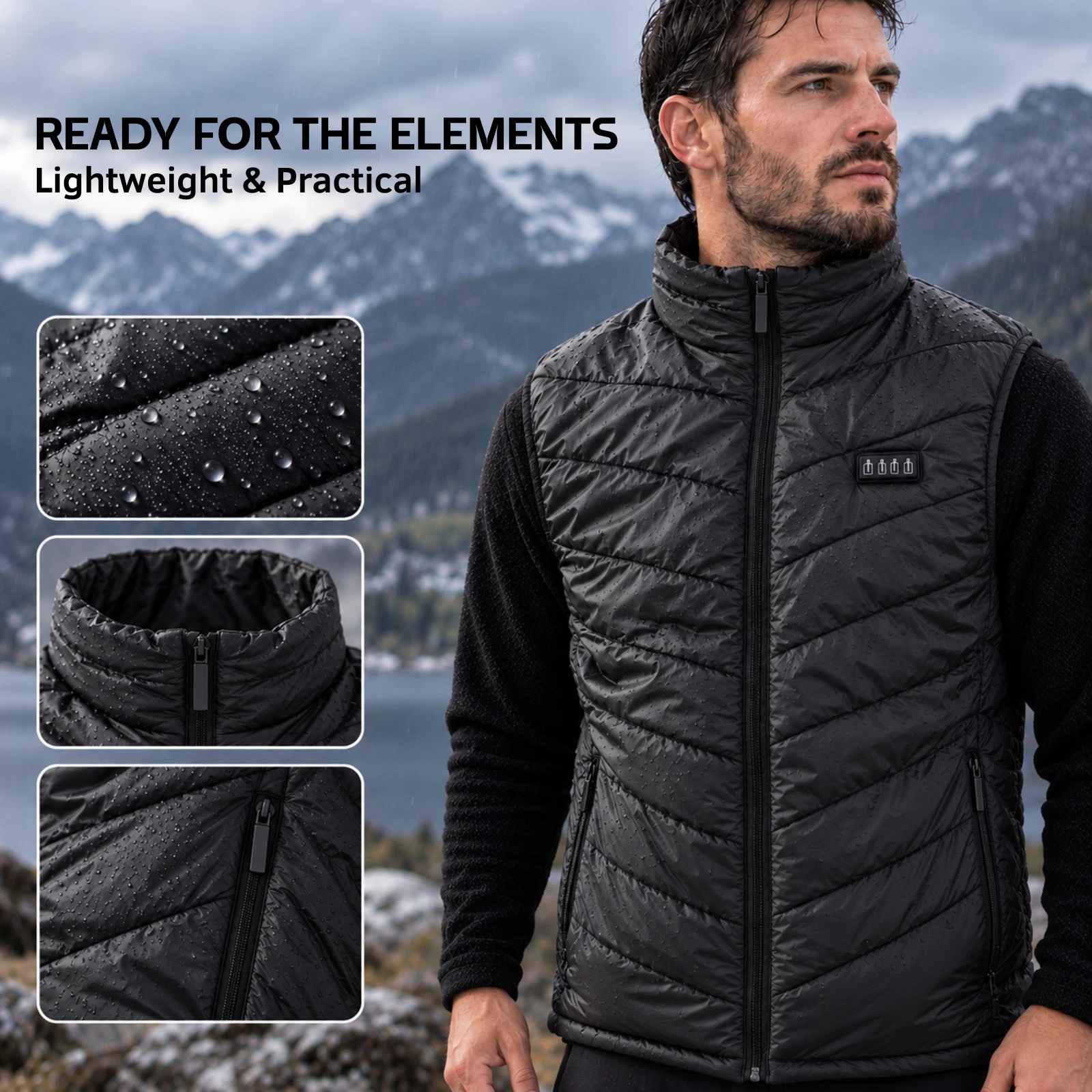 Men's Heated Vest 21 Heating Zones USB 3 Heat Levels 4 Controls Black Winter image 3