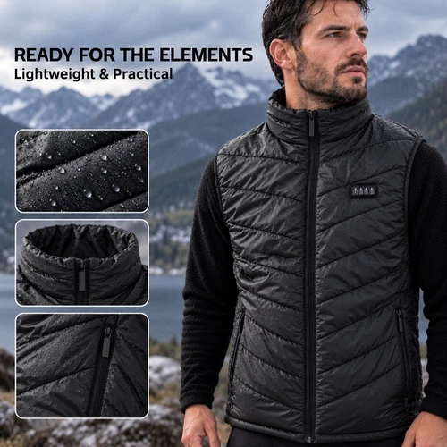 Men's Heated Vest 21 Heating Zones USB 3 Heat Levels 4 Controls Black Winter image 3