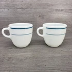 Pyrex 723 Blue Band Mugs Set of 2 Vintage Corning Restaurant Ware Milk Glass