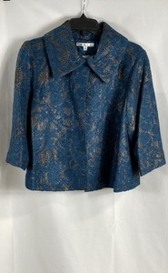 Cabi Women's Lisboa Topper Brocade Jacket Blue Textured Metallic Sz S NWT