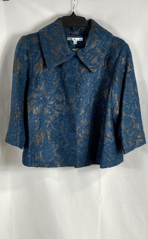 Cabi Women's Lisboa Topper Brocade Jacket Blue Textured Metallic Sz S NWT