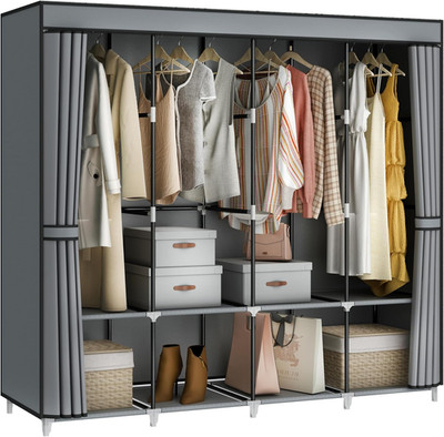 67-Inch Portable Closet Wardrobe with 4 Rods & 8 Shelves, Grey Storage Solution