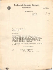 1916 Elgin A. Simonds Company Syracuse NY Letterhead Chair Makers