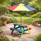 Kids Picnic Table Wooden Children Rainbow Garden Bench Furniture Parasol Set