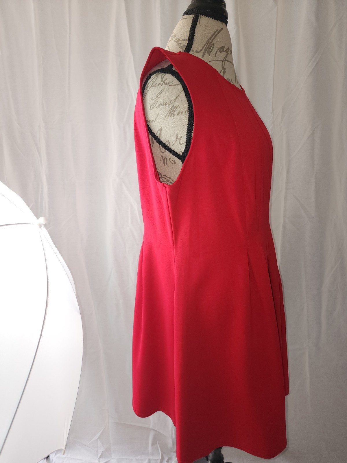 Monteau Red Knit Sleeveless Pleated A-Line Dress Knee Length Plus Size 1X image 5