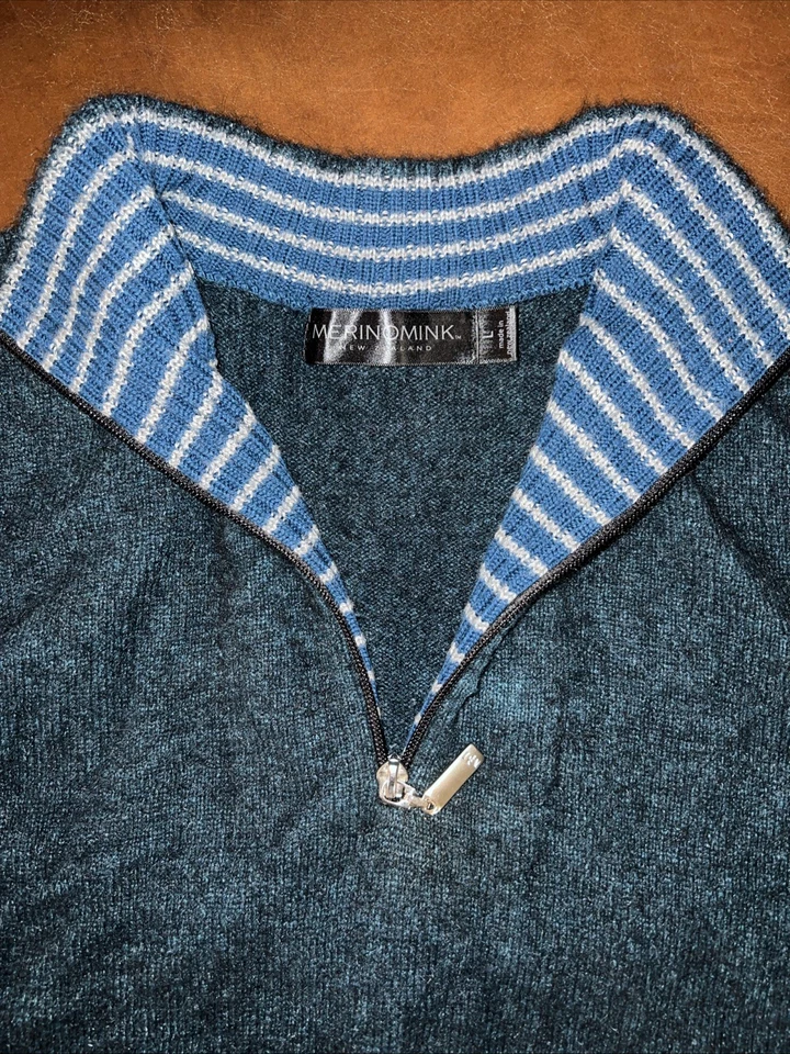 MERINOMINK Made In New Zealand POSSUM FUR & MERINO WOOL Teal Blue Sweater L Zip - Image 3 of 4