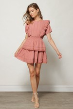 LINE & DOT  Alicia Dress In Blush Tiered Skirt Size XS Boho Ruffle