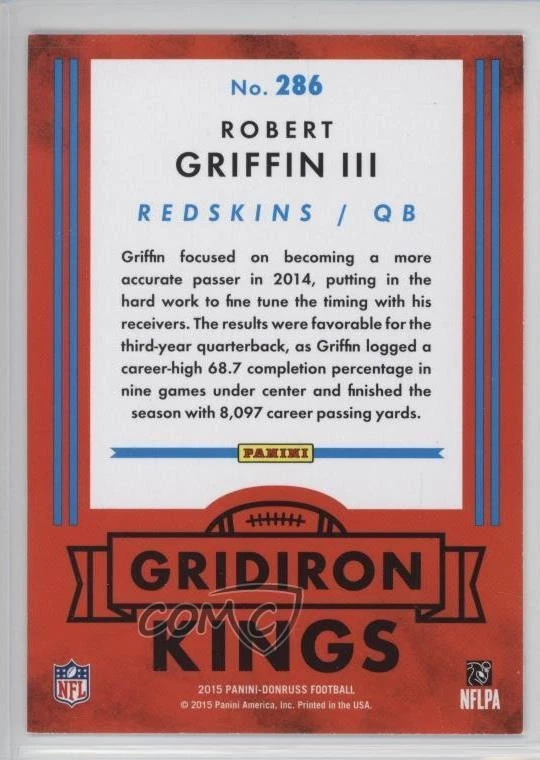 2015 Panini Donruss Gridiron Kings Rack Pack Red Robert Griffin III #286 - Image 2 of 2