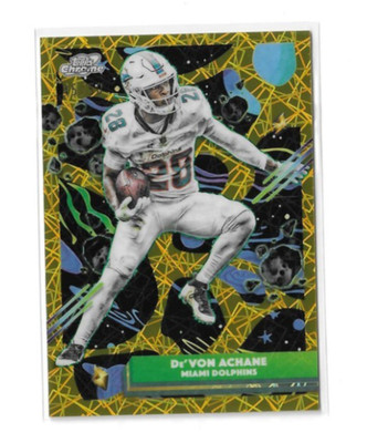 2025 Topps Chrome Cosmic Devon Achane Gold Interstellar Refractor #45/50