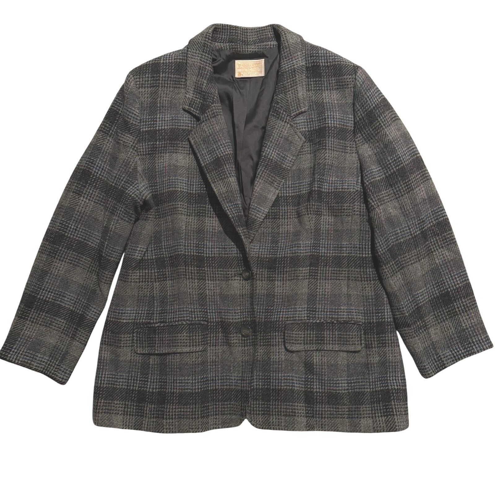 Pendleton Wool Plaid Blazer Jacket Gray Blue Purp… - image 2