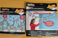 Pokemon Birthday Party Swirl Hanging Decorations 12 Pieces, Jumbo Banner Kit